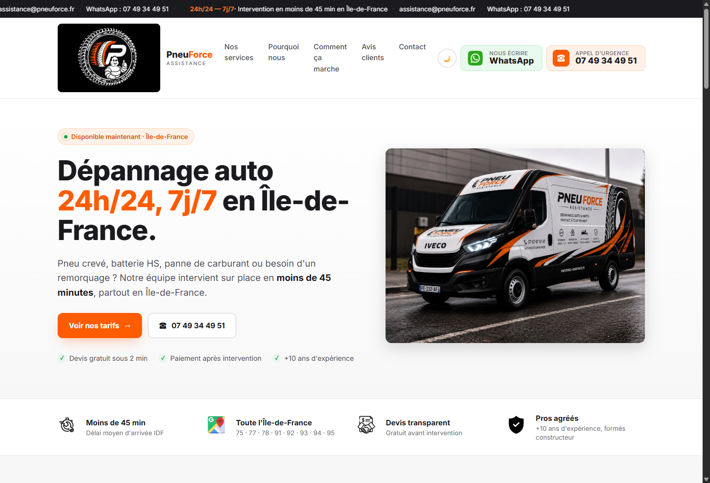 PneuForce — site issu du projet, vue ordinateur