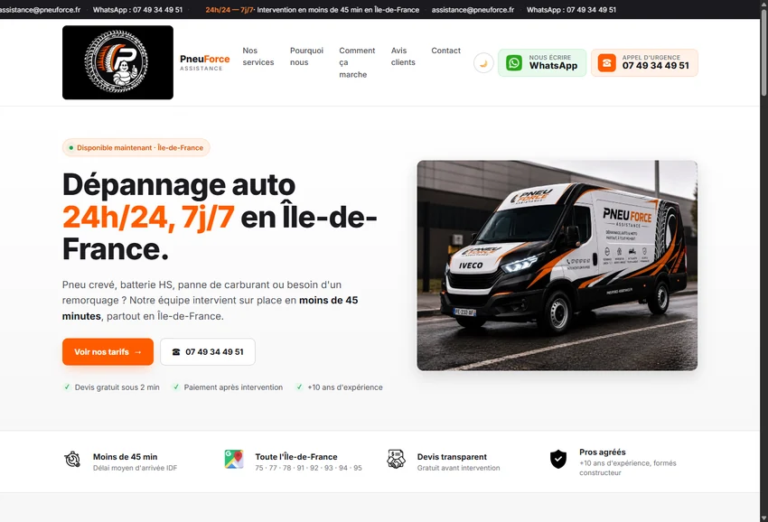 Interface du site de services PneuForce