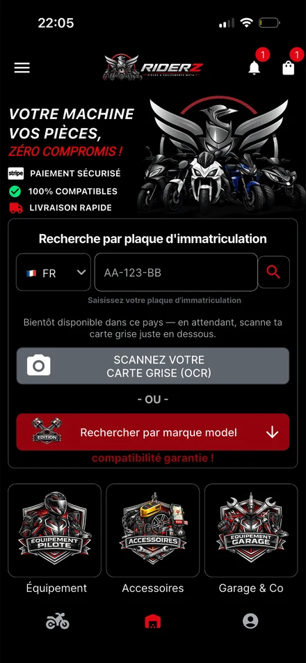 Accueil RIDERZ en mode sombre